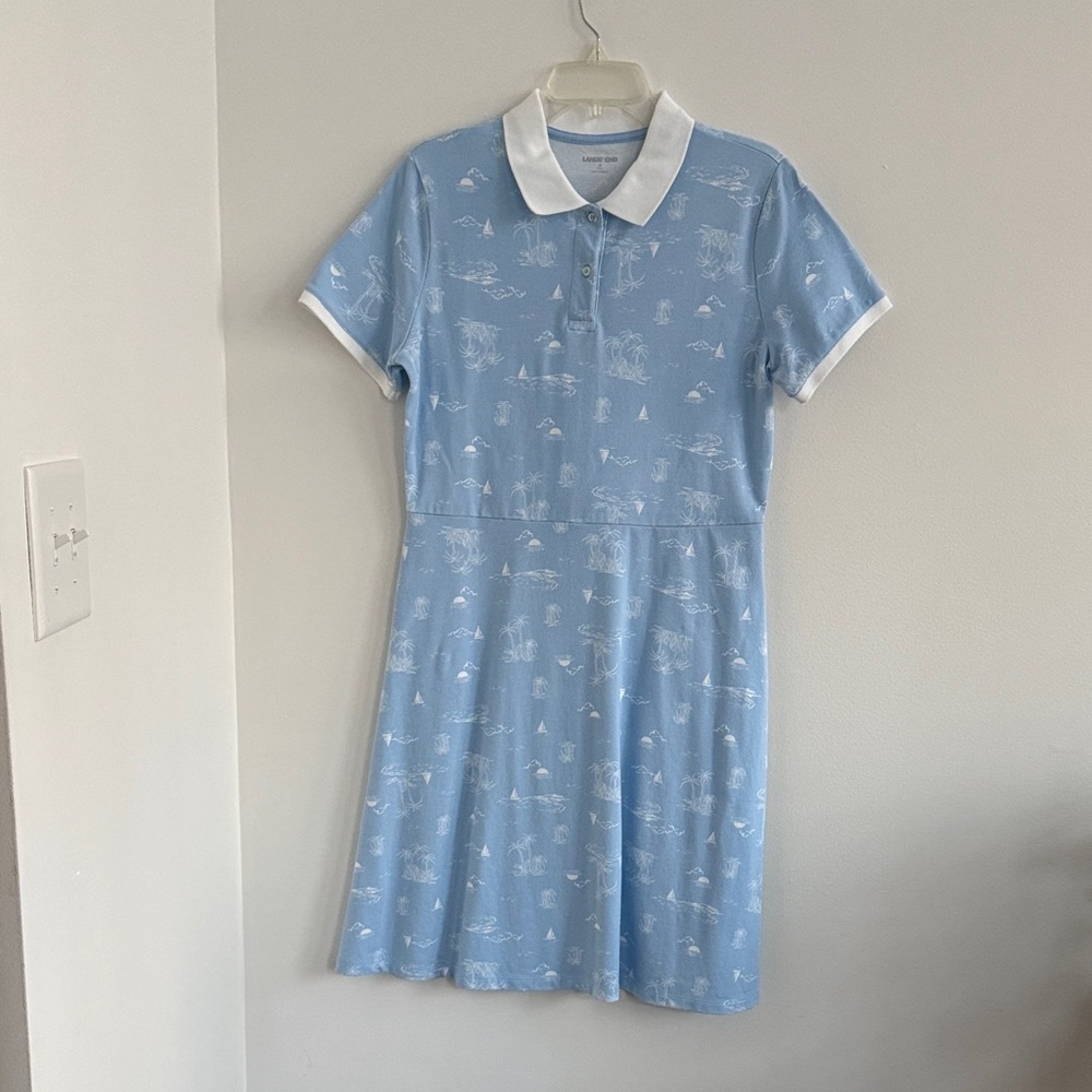 Lands' End Light Blue Polo Dress with White Accents